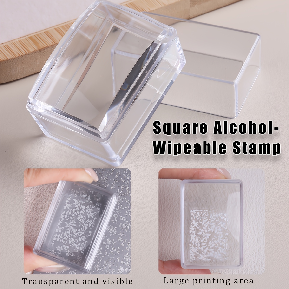 Nail Art Stamping Kit - ชุดแสตมป์เล็บซิลิโคนใสทรงสี่เหลี่ยม สามารถเช็ดทำความสะอาดได้ด้วยแอลกอฮอล์ เหมาะสำหรับแผ่นเหล็กขนาดใหญ่ มีที่ขูดและหัวแสตมป์สำรอง