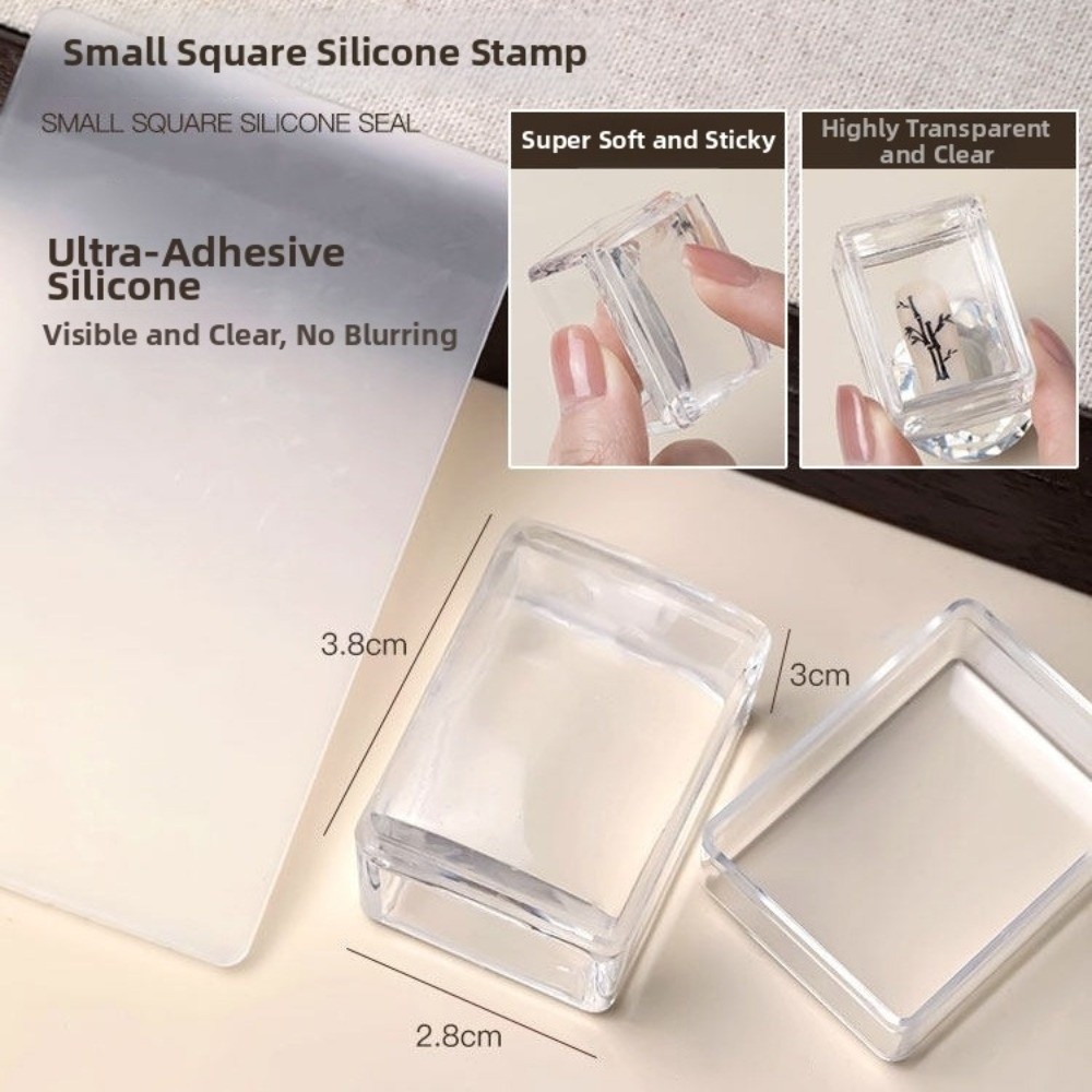 Nail Art Stamping Kit - แผ่นปั๊มลายเล็บใสแบบใหม่ ใช้ซ้ำได้ พร้อมที่ปั๊มลายเล็บซิลิโคนแบบฝรั่งเศส รูปทรงสี่เหลี่ยม สำหรับทำเล็บ DIY