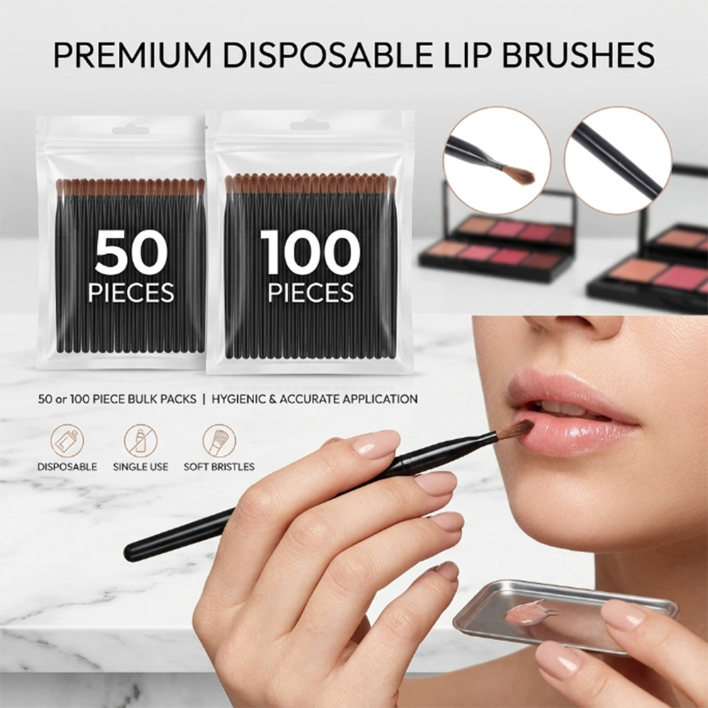 Beauty Makeup Lipstick - 50/100 ชิ้นชุดแปรงทาปากแบบใช้แล้วทิ้งลิปสติกกลอส แวนด์ อพพลิเคเตอร์แปรงแต่งหน้าเครื่องมือความงามระดับมืออาชีพเครื่องสำอาง