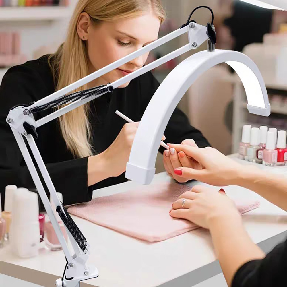 Beauty Makeup Light - ไฟเสริมแบบหนีบสำหรับใช้กับเดสก์ท็อปขนาด 16 นิ้วในร้านเสริมสวย ร้านสักคิ้ว ร้านแต่งหน้า ร้านทำเล็บ—ไฟส่องสว่างแบบครึ่งวงกลมเชิงพาณิชย์