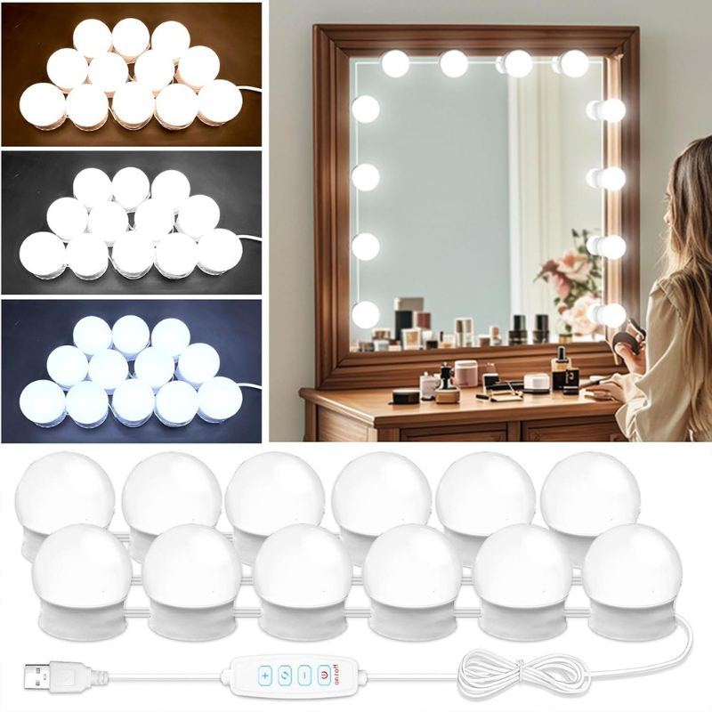Beauty Makeup Light - ไฟแต่งหน้า LED แบบไม่ต้องเจาะ ติดกระจกแต่งหน้า ไฟแต่งหน้าแบบติดกาวสำหรับโต๊ะเครื่องแป้ง