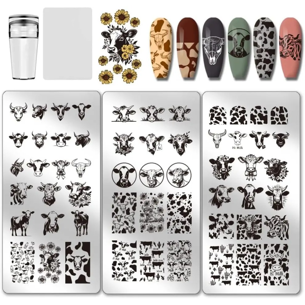 แผ่นปั๊มลายเล็บลายวัว 3 ชิ้น 5 - Nail Art Stamping Kit บทวิจารณ์และราคา