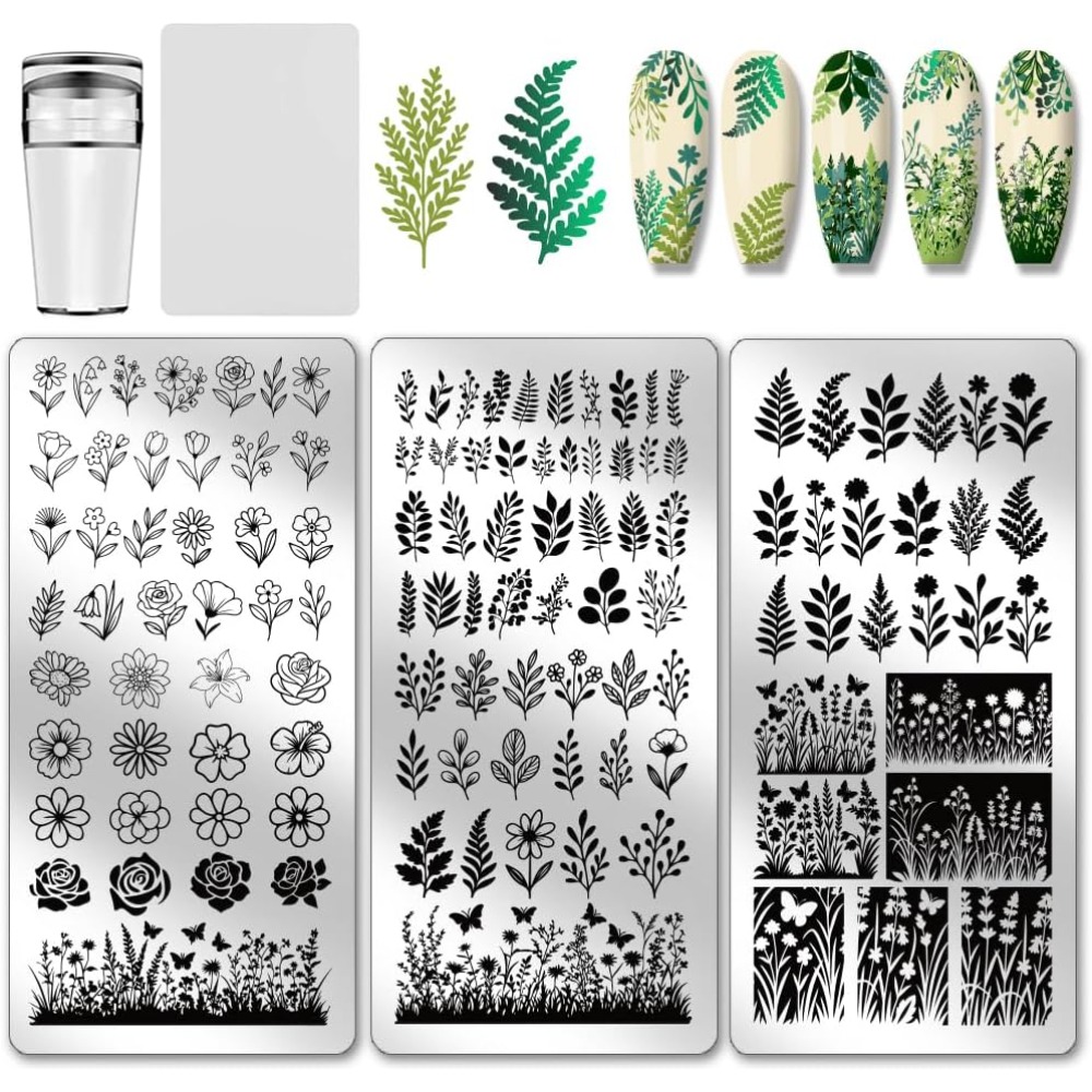 แผ่นปั๊มลายเล็บลายดอกไม้ 3 ชิ้ - Nail Art Stamping Kit บทวิจารณ์และราคา