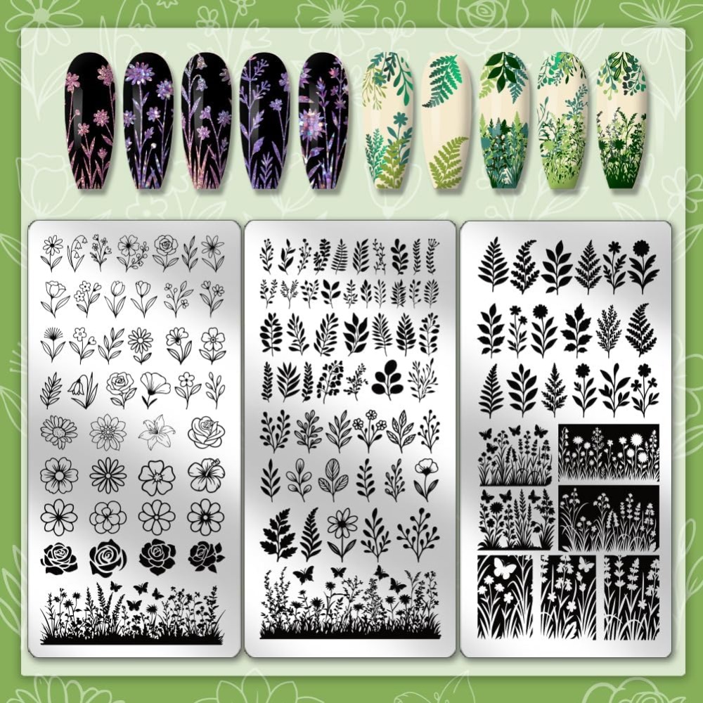 แผ่นปั๊มลายเล็บลายดอกไม้ 3 ชิ้ - Nail Art Stamping Kit บทวิจารณ์และราคา