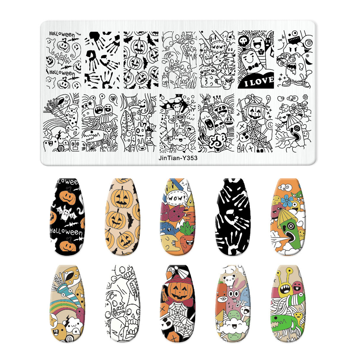 การ์ตูนฮาโลวีนแผ่นปั๊มเล็บอะนิ - Nail Art Stamping Kit บทวิจารณ์และราคา